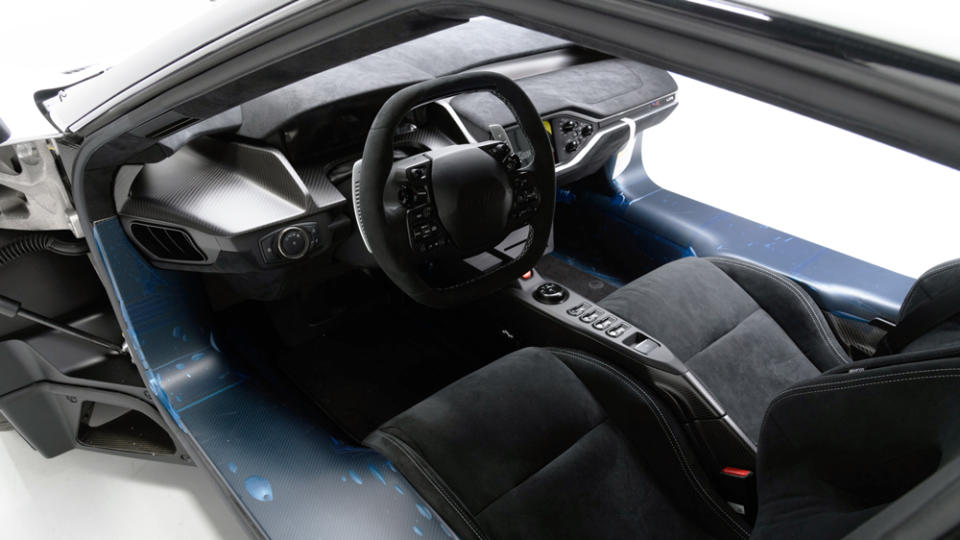 The interior of a 2020 Ford GT Carbon Series supercar.
