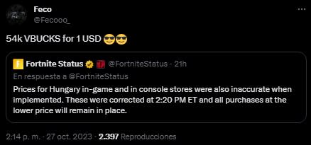 Epic respetará las compras de 54,000 PaVos por $1 USD