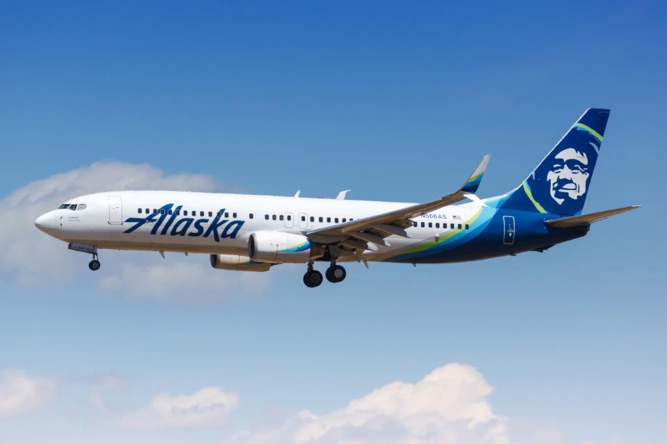 <p>Getty</p> An Alaska Airlines plane is pictured here.