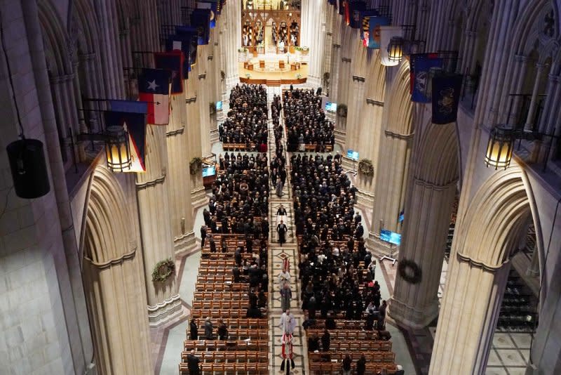 Church officials lead the coffin out of the church after the funeral for former Supreme Court Justice Sandra Day O'Connor at Washington National Cathedral in Washington, D.C., on Tuesday. Photo by Bonnie Cash/UPI