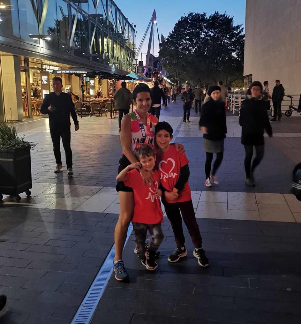 Yasmin, pictured here after the London Marathon, with Noah and Rory. (Collect/PA Real Life)