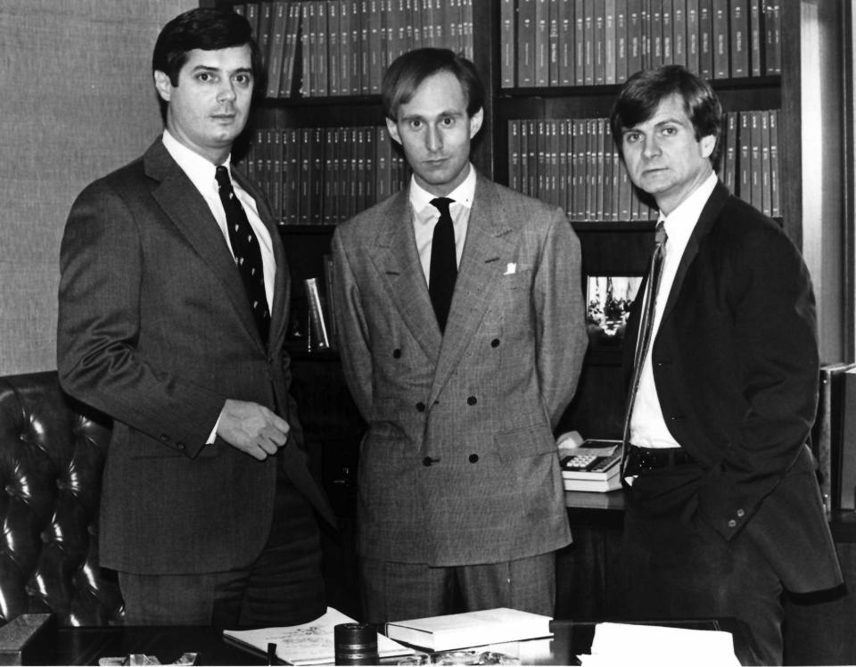 Paul Manafort, Roger Stone and Lee Atwater on March 21, 1985. | Harry Naltchayan—The Washington Post/Getty Images