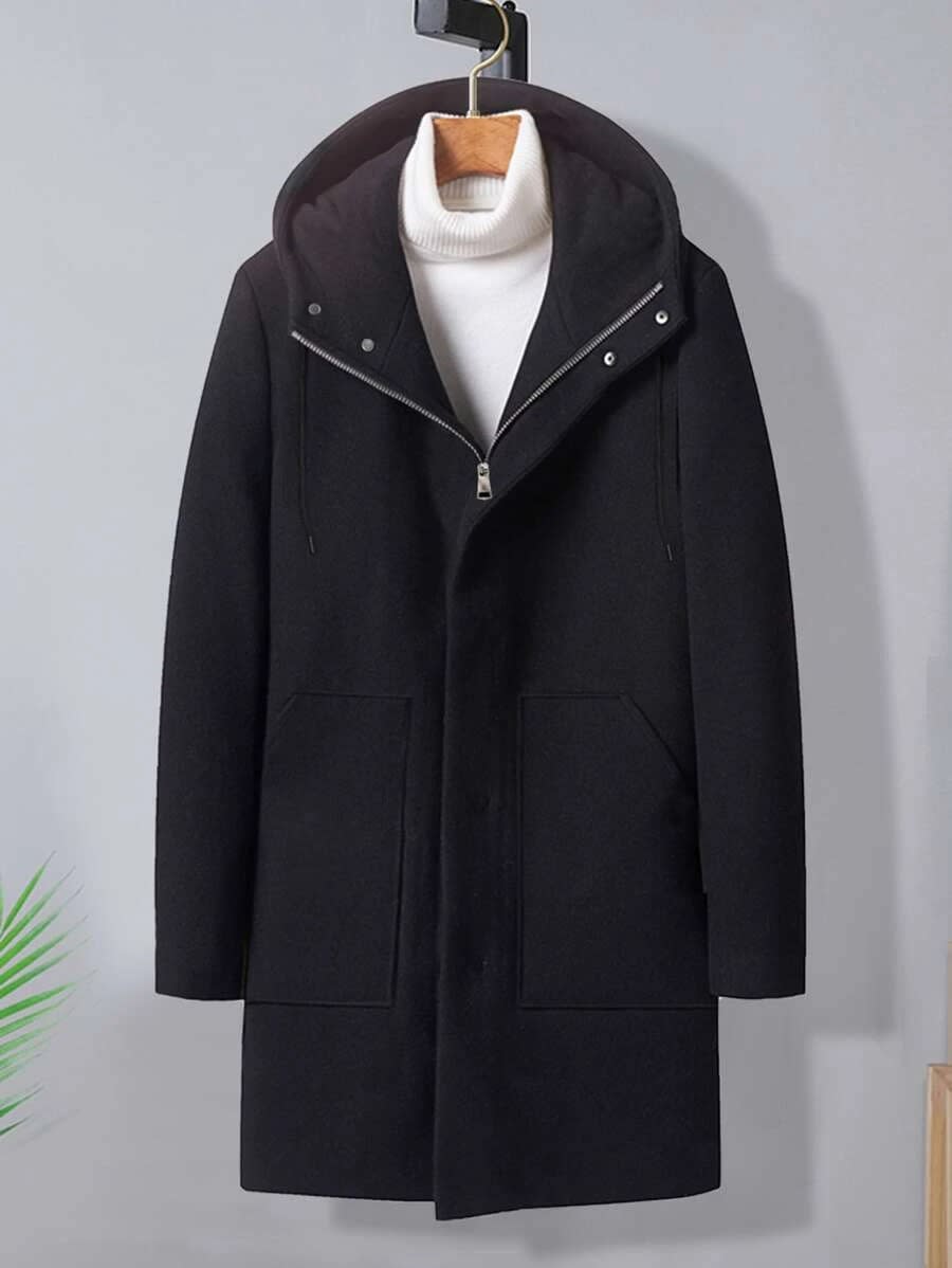 black hooded zip up coat