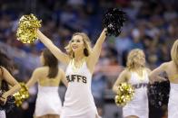 Colorado cheerleaders perform during the first half in a second-round game in the NCAA college basketball tournament Thursday, March 20, 2014, in Orlando, Fla. (AP Photo/John Raoux)