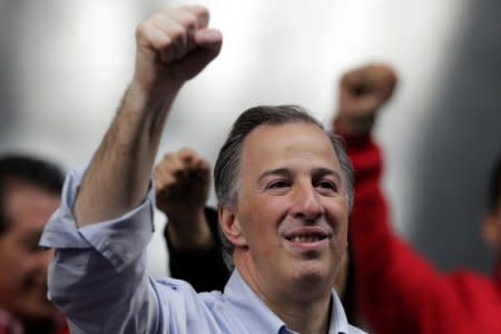 FILE PHOTO: Jose Antonio Meade, presidential pre-candidate for the Institutional Revolutionary Party (PRI), gestures during a political event in Mexico City, Mexico January 14, 2018. REUTERS/Daniel Becerril