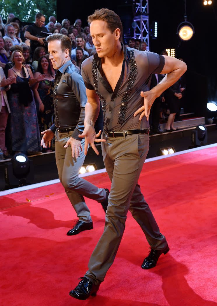 Brendan and Anton shimmy along the red carpet at the 2016 Strictly launch.