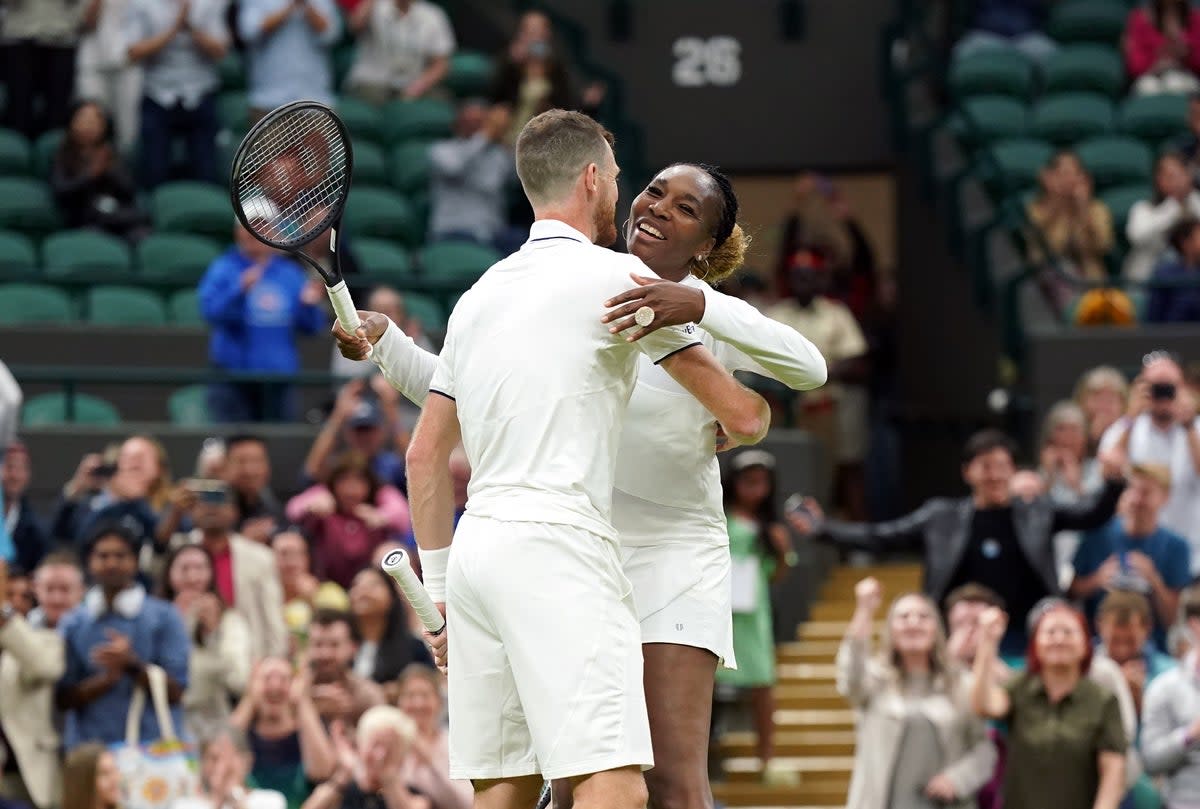 Jamie Murray and Venus Williams celebrate victory (Zac Goodwin/PA) (PA Wire)