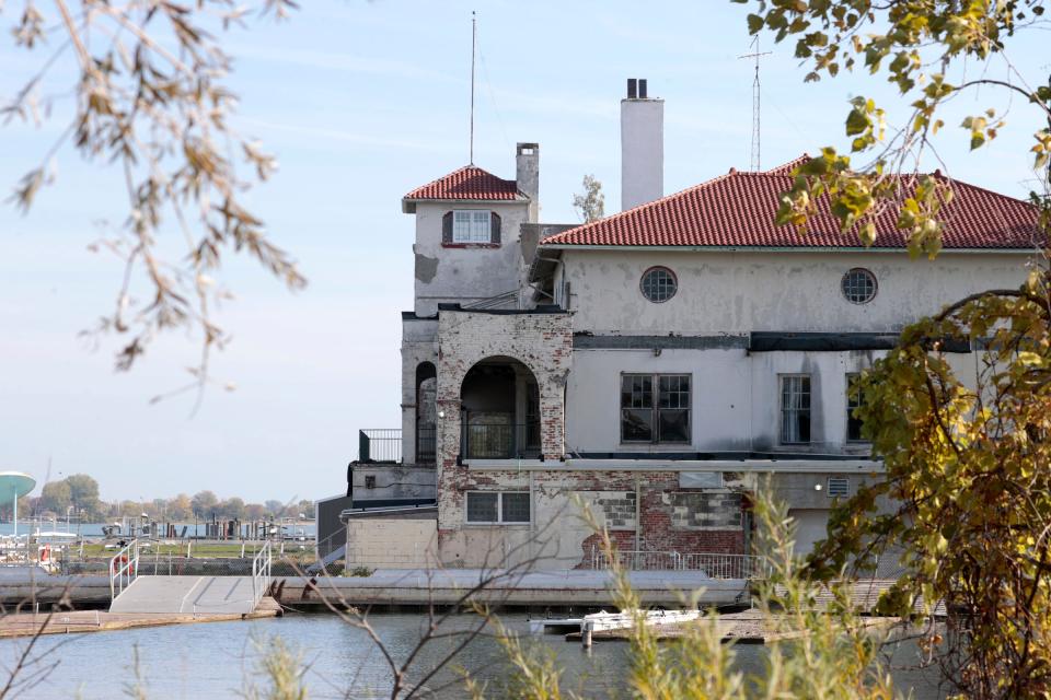 The side view of Detroit's Belle Isle Boat House on Belle Isle in Detroit on Wednesday, Oct. 18, 2023. The boat house has been in disrepair for years and needs restoration costing $54 million, architects estimate.
