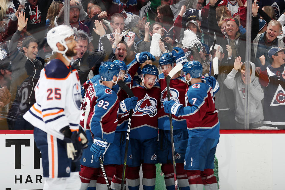 The Avalanche and Oilers brought the chaos in a ridiculous Game 1. (Getty)