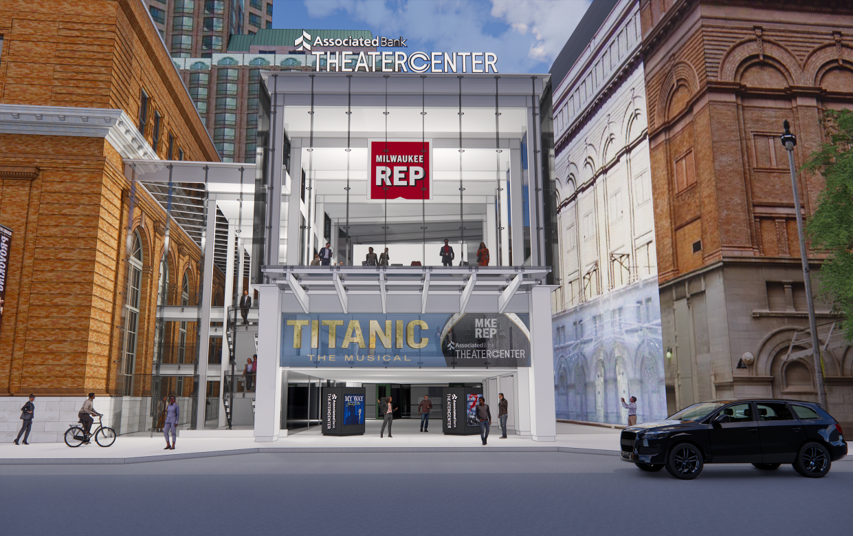 An artist's depiction of the future Associated Bank Theater Center. Associated Bank announced a $10 million sponsorship agreement with the Rep on Thursday. The Rep plans to build a new theater complex at its current location.