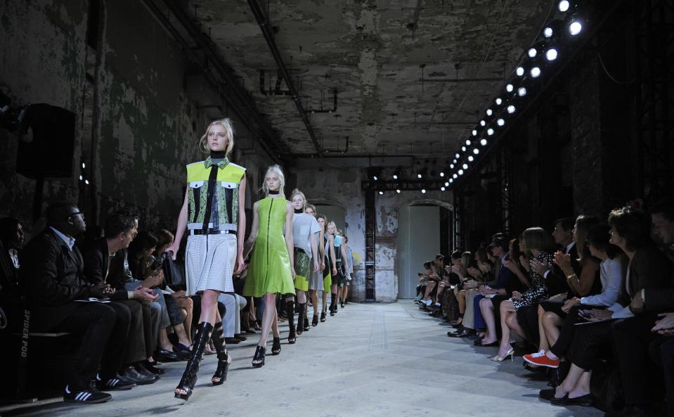 The Proenza Schouler Spring 2013 collection is modeled during Fashion Week in New York, Wednesday, Sept 12, 2012. (AP Photo/Stephen Chernin)