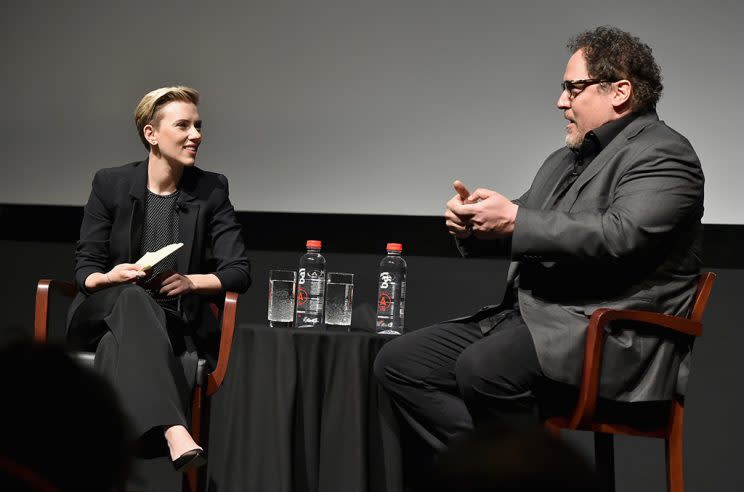 carlett Johansson and Jon Favreau speaks onstage at Tribeca Talks