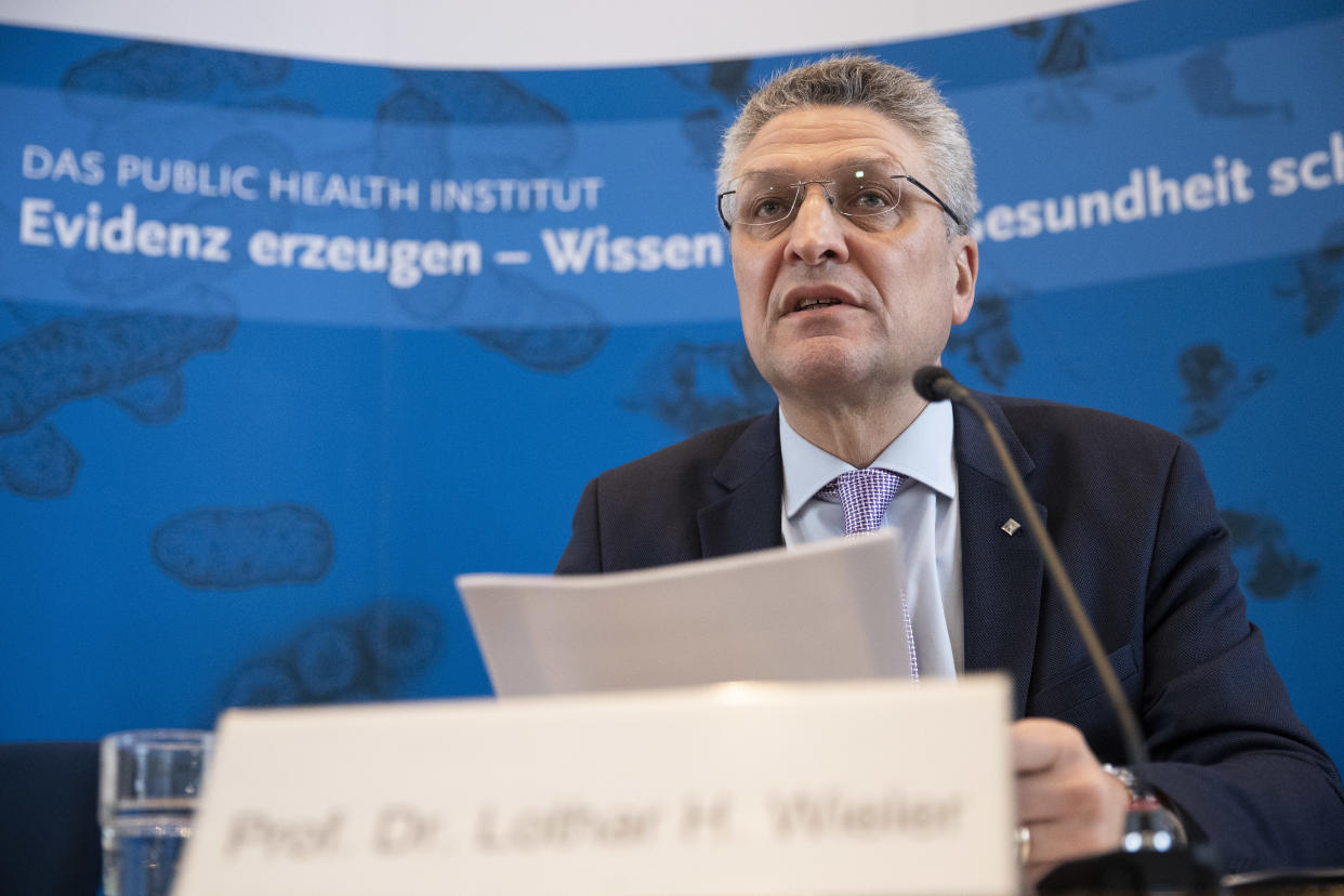 BERLIN, GERMANY - MARCH 17: Lothar Wieler, President of the Robert Koch Institute, Germany's main institute for disease control, speaks to the media during a daily update on the coronavirus in Germany on March 17, 2020 in Berlin, Germany. Germany currently has over 7,000 confirmed cases of coronavirus infection and 14 people have died. (Photo by Maja Hitij/Getty Images)