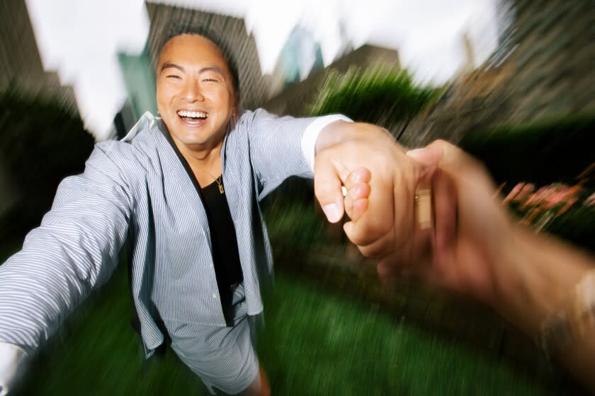 NEW YORK, NY - JULY 26: Bowen Yang photographed on the 11th floor garden of 30 Rock in New York City on July 26, 2022. (Peter Fisher / For the Times)