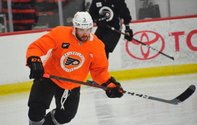 Defenseman Keith Yandle skates during training camp at the Flyers Training Center.