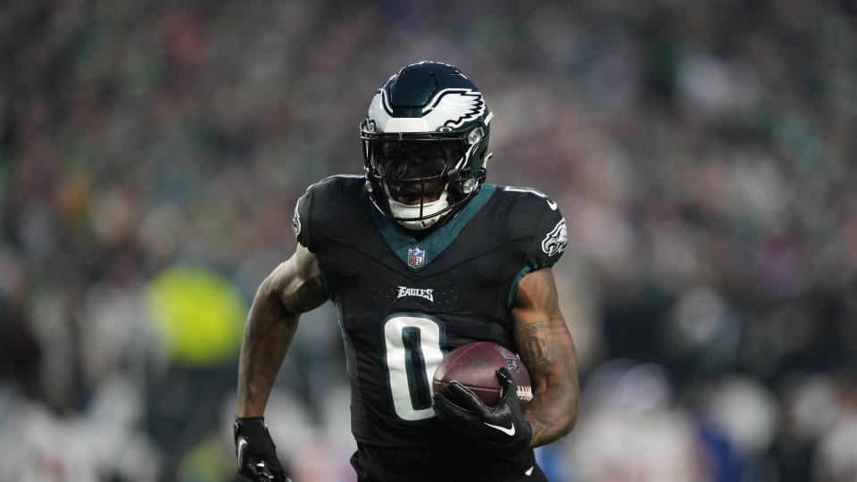 Philadelphia Eagles' D'Andre Swift plays during an NFL football game, Monday, Dec. 25, 2023, in Philadelphia. (AP Photo/Matt Slocum)