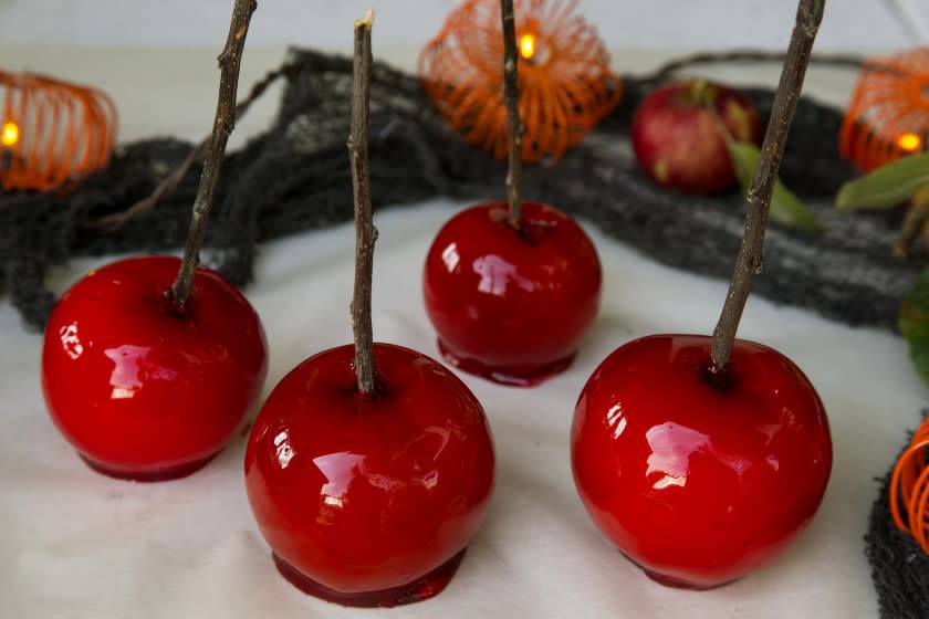 WEST HOLLYWOOD, CA.,OCTOBER 10, 2017--Candied apples: apples coated with cooked sugar, flavoring and a little food coloring. (kirk McKoy /Los Angels Times)