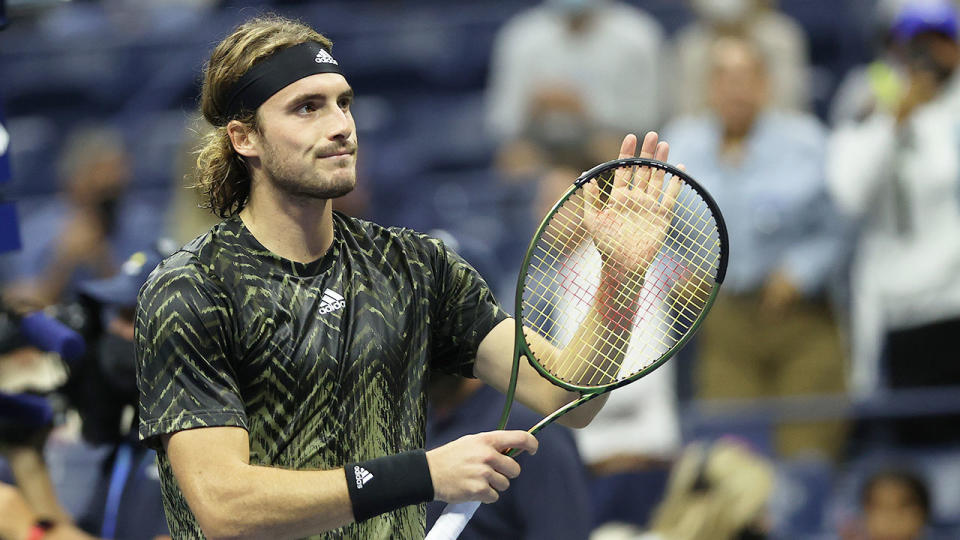 Seen here, Stefanos Tsitsipas celebrates his win over Adrian Mannarino at the US Open.