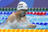 Yan Zibei, of China, swims in the mixed 4x100-meter medley relay final at the 2020 Summer Olympics, Saturday, July 31, 2021, in Tokyo, Japan. (AP Photo/David Goldman)