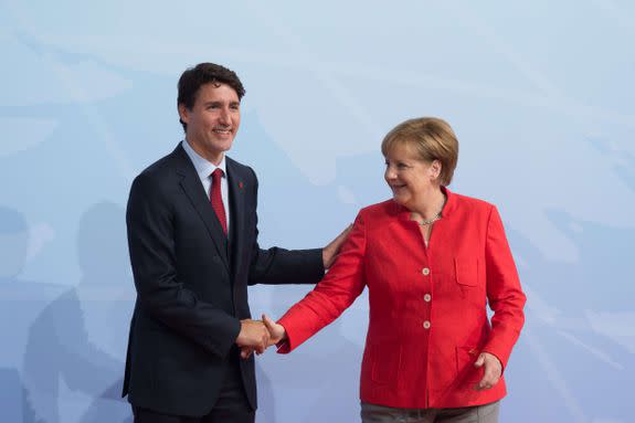 Angela Merkel welcomes Prime Minister of Canada Justin Trudeau.