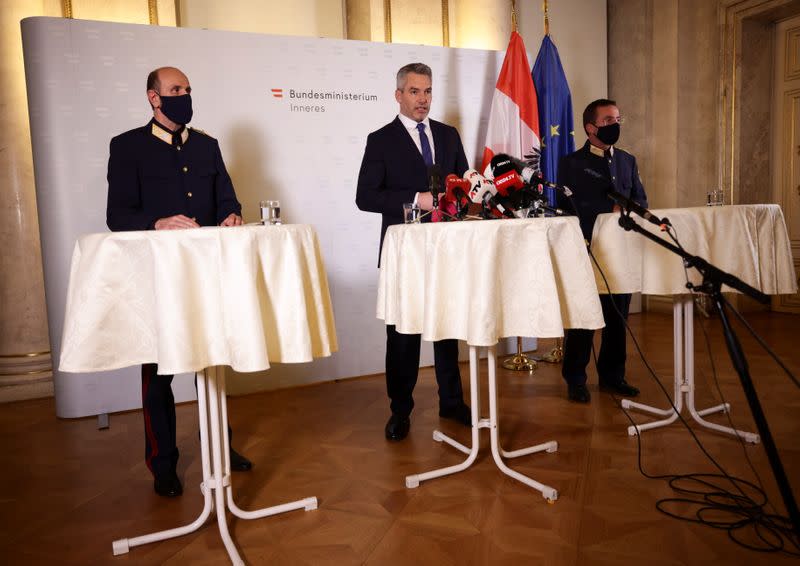 News conference at the Interior Ministry after gunfire exchanges in Vienna