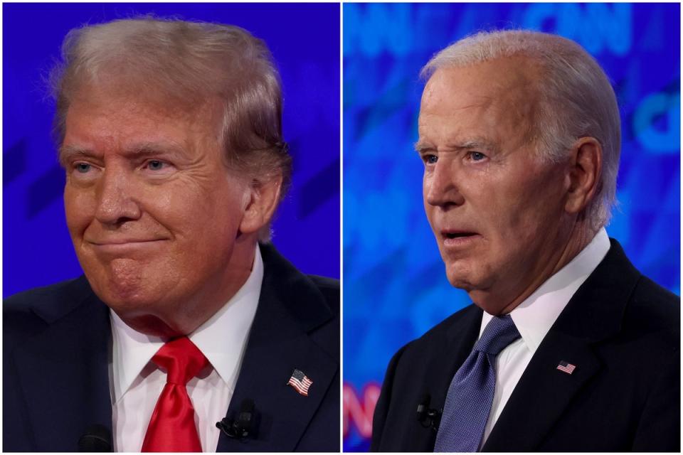 Donald Trump and Joe Biden at first presidential debate on Thursday night in Atlanta, Georgia (Getty)