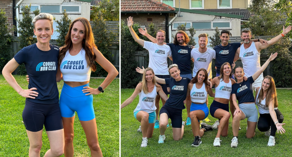 Hannah Gandevia and Tara Meakins (left) and Hannah and Tara with some of the Run Leads (right). 