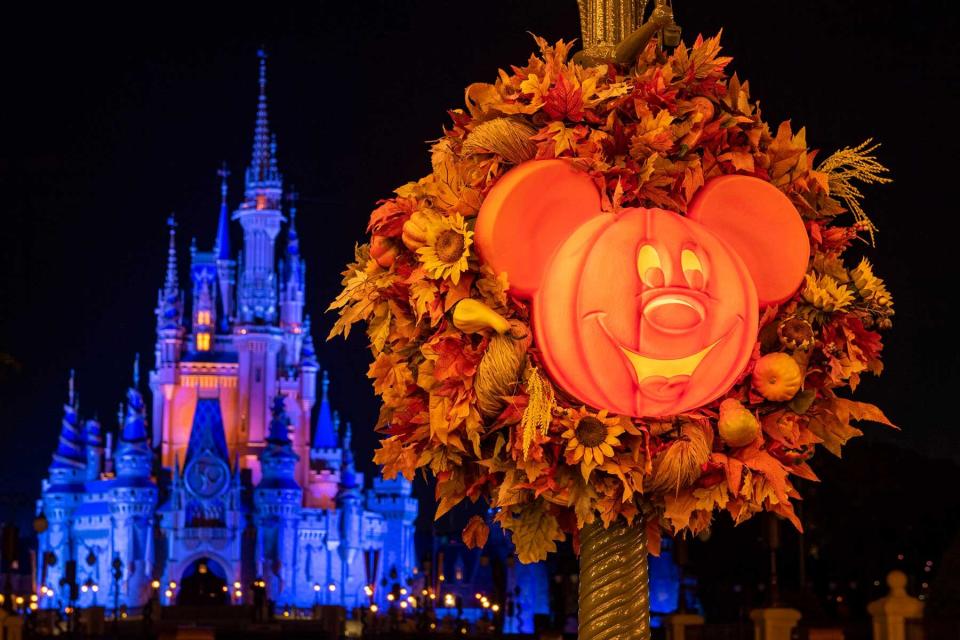 Disney World Magic Kingdom halloween decor at night