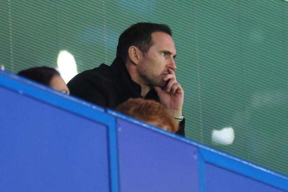 LONDON, ENGLAND - APRIL 04: Frank Lampard looks on during the Premier League match between Chelsea FC and Liverpool FC at Stamford Bridge on April 4, 2023 in London, United Kingdom. (Photo by Marc Atkins/Getty Images)