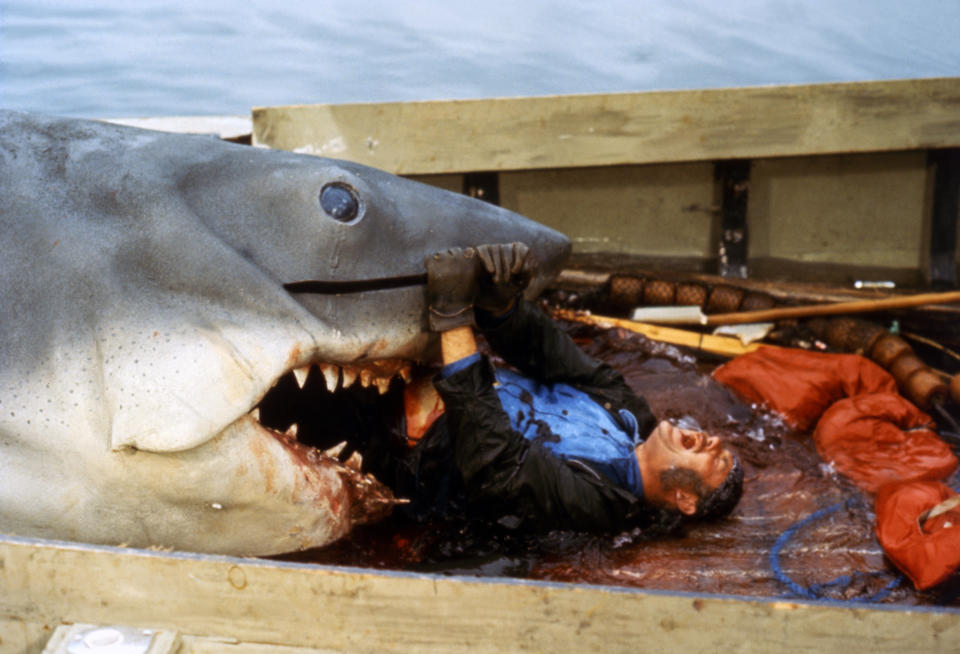 British actor Robert Shaw on the set of Jaws, directed by Steven Spielberg. (Photo by Sunset Boulevard/Corbis via Getty Images)