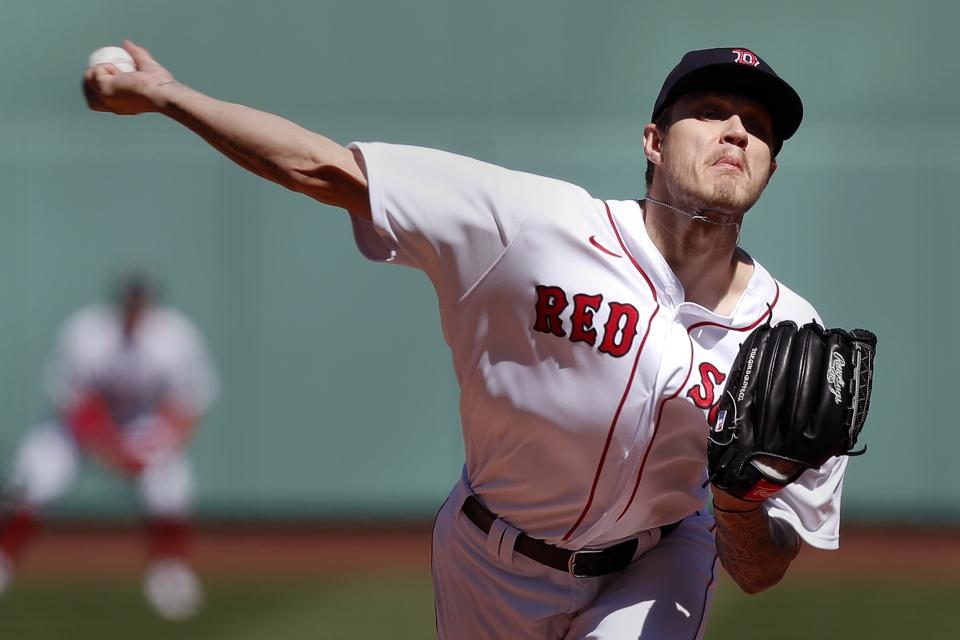 Boston Red Sox's Tanner Houck pitches during the second inning of a baseball game against the Baltimore Orioles, Saturday, April 3, 2021, in Boston. (AP Photo/Michael Dwyer)