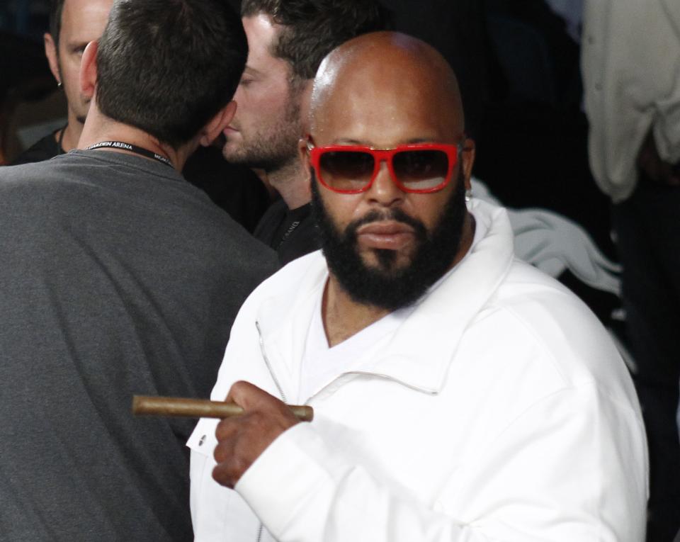 CEO of Black Kapital Records Suge Knight is seen following the Miguel Cotto and Floyd Mayweather Jr. title fight at the MGM Grand Garden Arena in Las Vegas, Nevada in a May 5, 2012 file photo. Hip-hop mogul Marion "Suge" Knight, who was shot and wounded at a Los Angeles nightclub over the weekend, was resting at a local hospital but had "lost a lot of blood", his family said on August 25, 2014. (REUTERS/Steve Marcus)