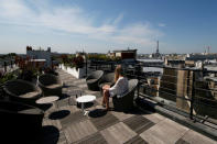 The terrace with a view of the Eiffel Tower at Le Village by CA, a value-creating start-up incubator of banking group Credit Agricole, in Paris, France, July 7, 2017. REUTERS/Gonzalo Fuentes