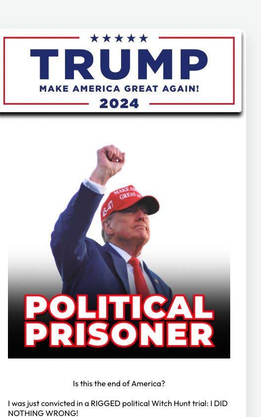 Donald Trump has redesigned his website to call himself a political prisoner