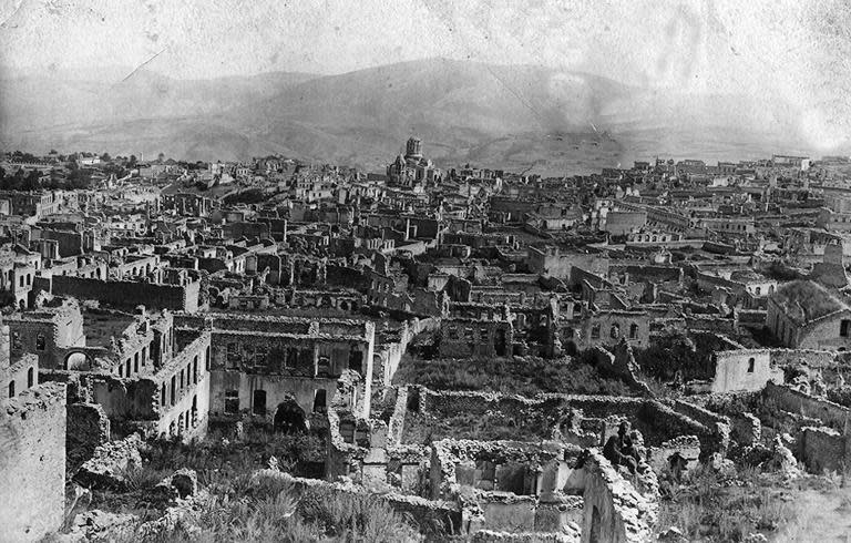 A picture released by the Armenian Genocide Museum-Institute shows the town of Shushi, in the Armenian region of Karbakh, after it was purportedly destroyed by Ottoman troops in 1915