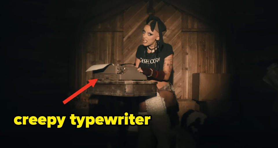 Doja as jack at a typewriter with caption "Creepy typewriter"