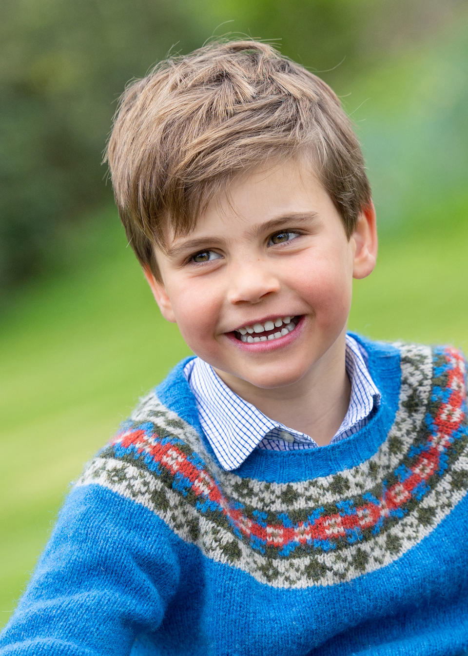 Prince Louis, whose fifth birthday is on Sunday, seen in a portrait taken by Millie Pilkington earlier this month in Windsor, Berkshire. Issue date: Saturday April 22, 2023. (Millie Pilkington / UK Press Association)