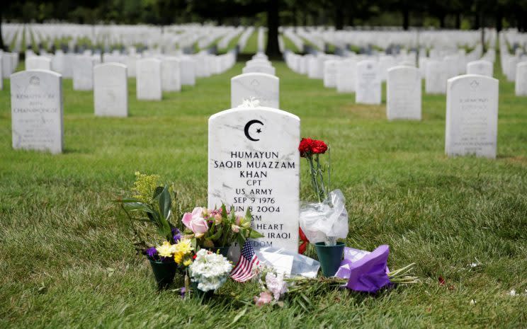 The grave of Army Capt. Humayun Khan lies at Arlington National Cemetery in Arlington, Va. (Photo: Joshua Roberts/Reuters)