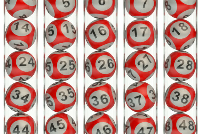 Set of red lottery balls, lotto concept