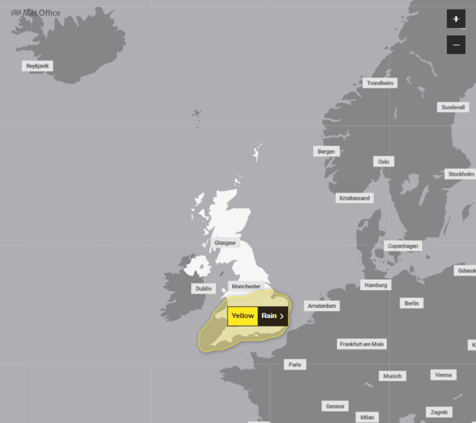 The yellow weather warning in place from the Met Office (Met Office)