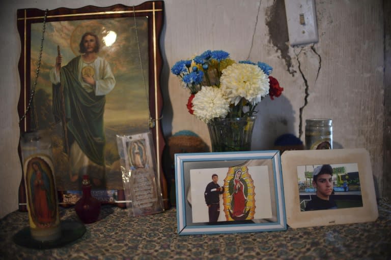 Maria Guadalupe Guereca's shrine at her house for her murdered son Sergio Hernandez