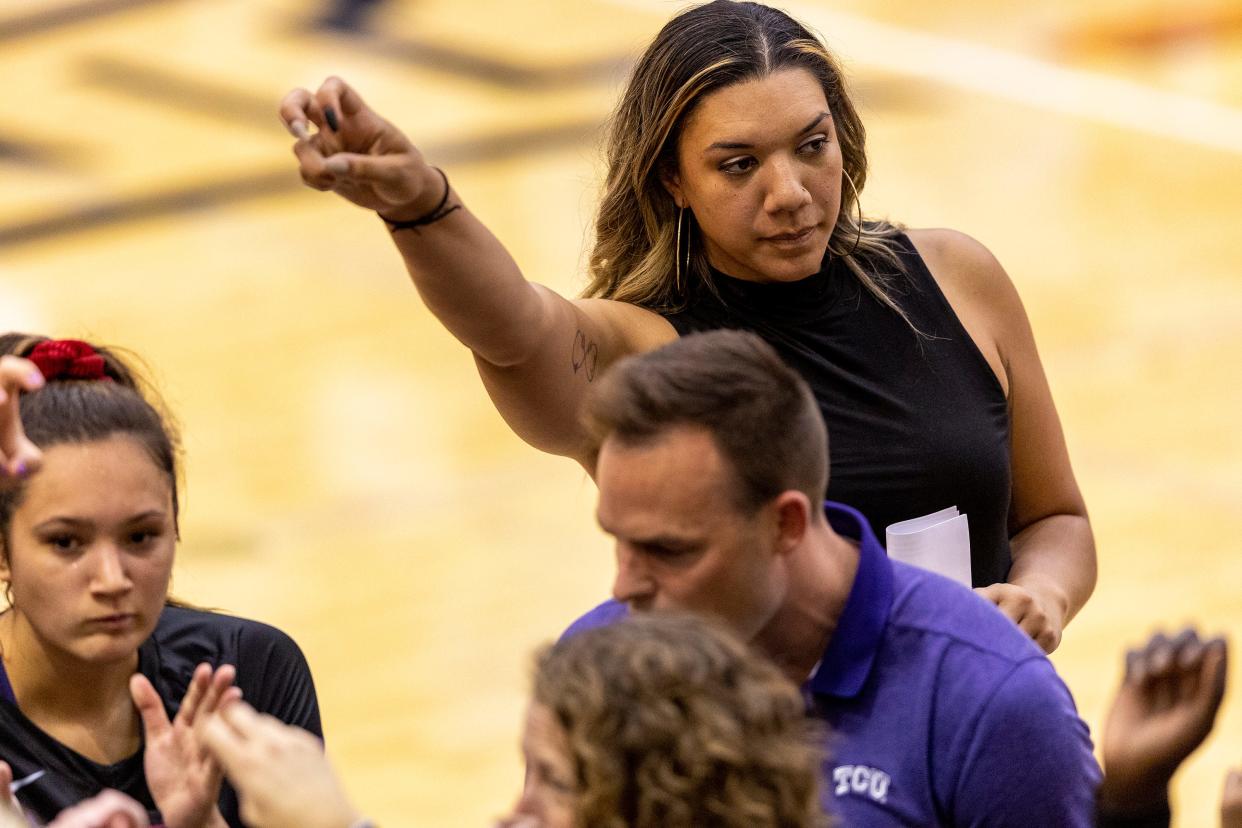 Haley Eckerman, pictured last season while serving as an assistant coach at TCU, has been named head volleyball coach at Kent State.