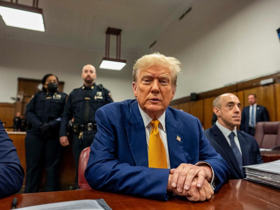 Former US President Donald Trump attends his hush-money trial at Manhattan Criminal Court in New York City. - Copyright: MARK PETERSON/POOL/AFP via Getty Images