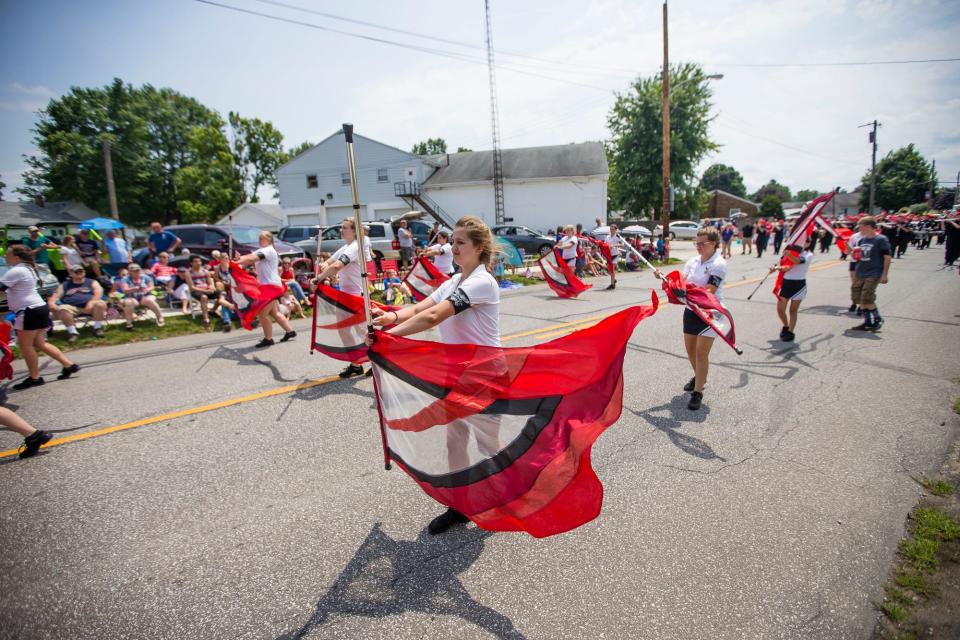 Members of the John Glenn color guard perform during the Fourth of July parade in North Liberty Tuesday, July 4, 2017. Tribune Photo/MICHAEL CATERINA