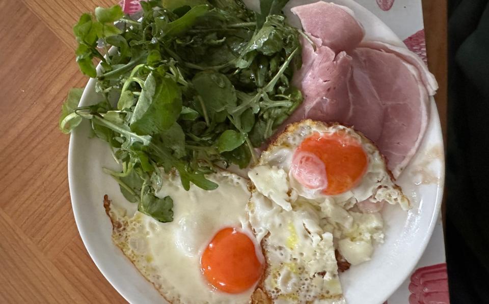 Eggs, ham and watercress