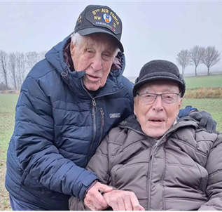 This photo was taken in December 2023 of Ed Cottrell, left, and Karl-Heinz Bosse in Bonn, Germany, the site of the Battle of the Bulge.