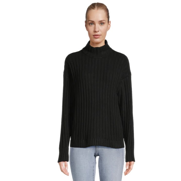 A black knit sweater
