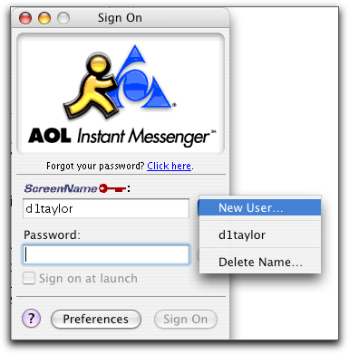 An AOL Instant Messenger sign-on prompt