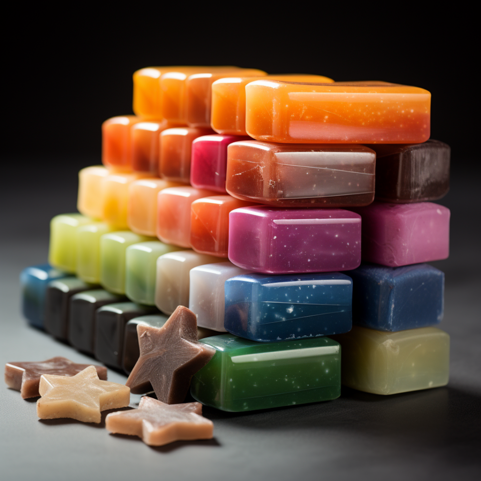 bricks of colorful food stacked up