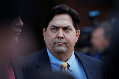 William Ferguson, former women's volleyball coach at Wake Forest University facing charges in a nationwide college admissions cheating scheme, arrives at the federal courthouse in Boston, Massachusetts, U.S., March 25, 2019. REUTERS/Brian Snyder